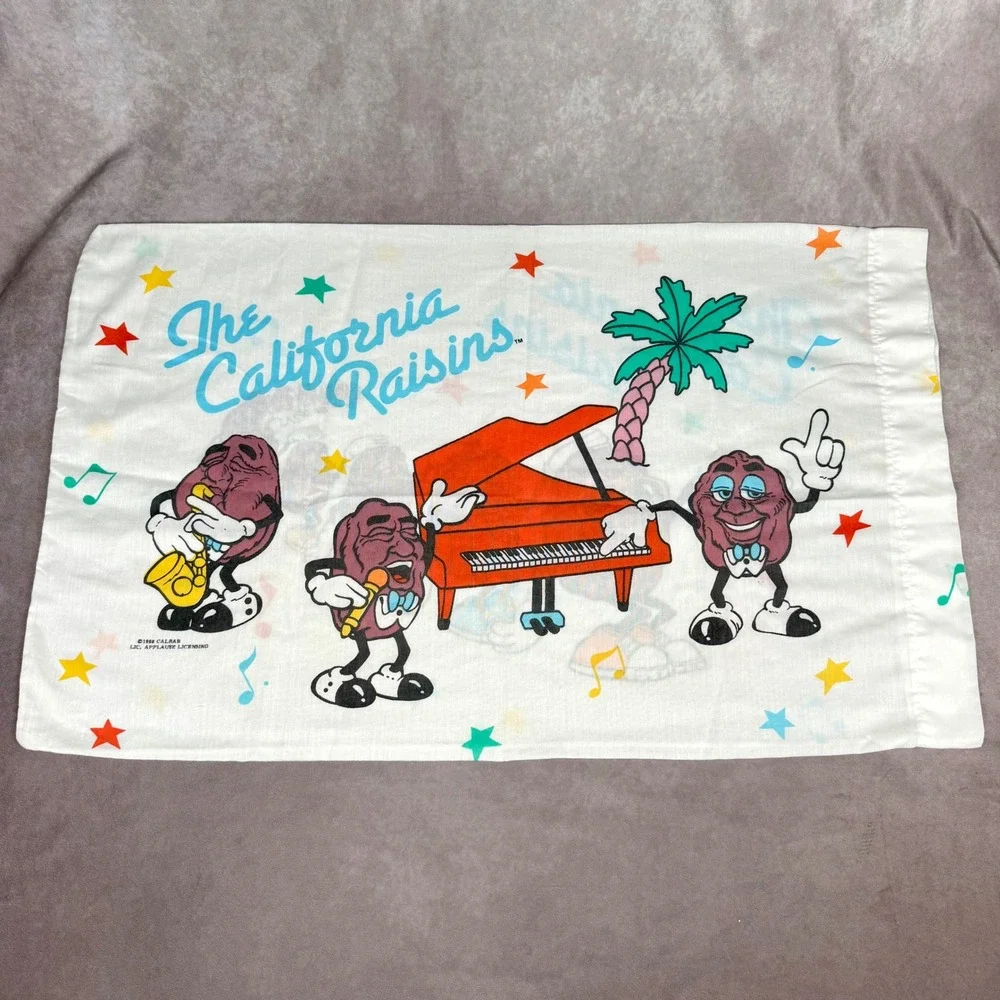 Vintage 1988 California Raisins Pillowcase 80s Cartoon Band Dancing Characters